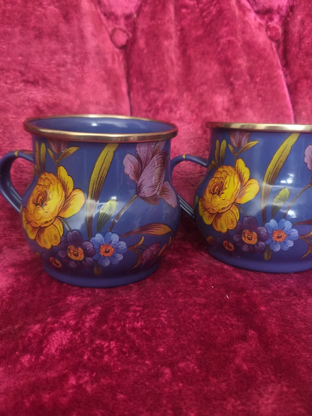 MacKenzie-Childs Blue Flower Market Enamel Mugs (Set of 2) – Floral Cottagecore